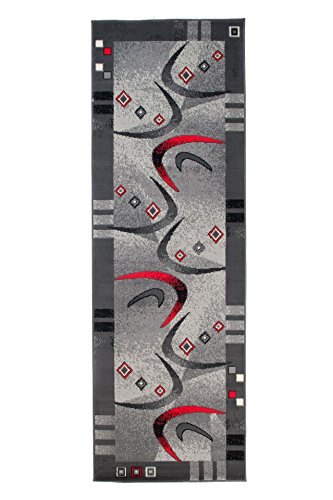 Carpeto Modern Läufer Teppich Grau 100 x 250 cm Geometrische Muster Kurzflor Monaco Kollektion von Carpeto Rugs