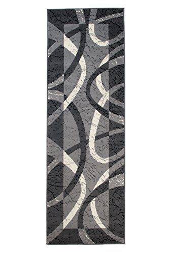 Carpeto Modern Läufer Teppich Grau 100 x 250 cm Wellen Muster Kurzflor Monaco Kollektion von Carpeto Rugs