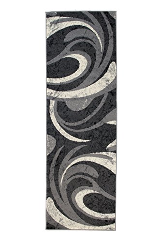 Carpeto Modern Läufer Teppich Grau 120 x 400 cm Wellen Muster Kurzflor Monaco Kollektion von Carpeto Rugs