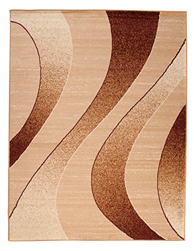 Carpeto Modern Teppich Beige 140 x 200 cm Wellen Muster Kurzflor Monaco Kollektion von Carpeto Rugs