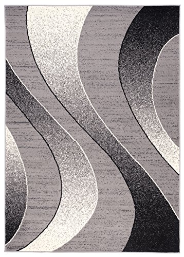 Carpeto Modern Teppich Grau 250 x 350 cm Wellen Muster Kurzflor Monaco Kollektion von Carpeto Rugs