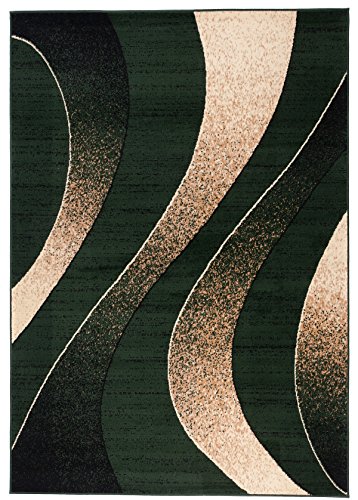 Carpeto Modern Teppich Grün 120 x 170 cm Wellen Muster Kurzflor Monaco Kollektion von Carpeto Rugs