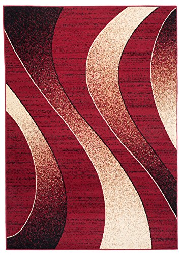 Carpeto Modern Teppich Rot 130 x 190 cm Wellen Muster Kurzflor Monaco Kollektion von Carpeto Rugs