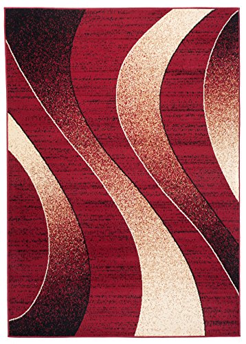 Carpeto Modern Teppich Rot 140 x 200 cm Wellen Muster Kurzflor Monaco Kollektion von Carpeto Rugs