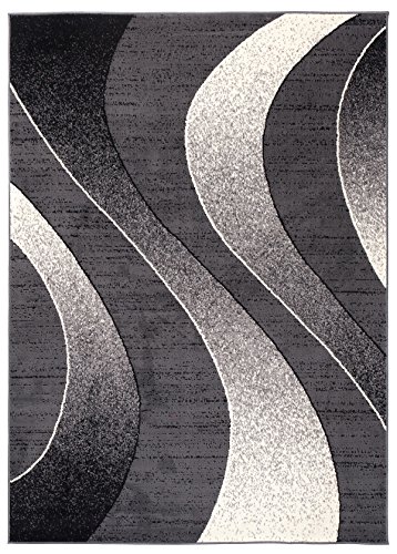 Carpeto Modern Teppich dunkelgrau 180 x 250 cm Wellen Muster Kurzflor Monaco Kollektion von Carpeto Rugs