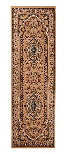 Carpeto Orientteppich Läufer Teppich Beige 100 x 300 cm Medaillon Muster Kurzflor Verona Kollektion von Carpeto Rugs