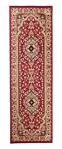 Carpeto Orientteppich Läufer Teppich Rot 100 x 300 cm Medaillon Muster Kurzflor Verona Kollektion von Carpeto Rugs