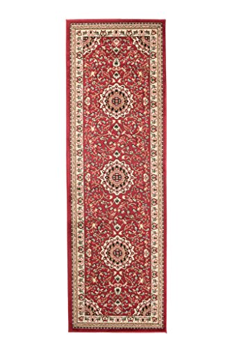 Carpeto Orientteppich Läufer Teppich Rot 70 x 250 cm Medaillon Muster Kurzflor Verona Kollektion von Carpeto Rugs