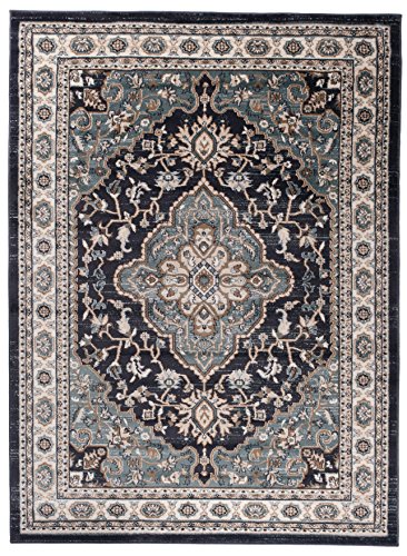Carpeto Orientteppich Teppich Schwarz 140 x 200 cm Medaillon Klassisch Muster - Wohnzimmer Schlafzimmer Esszimmer von Carpeto Rugs