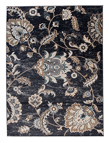 Carpeto Orientteppich Teppich Schwarz 160 x 220 cm Blumen Muster Emirat Kollektion von Carpeto Rugs