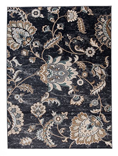 Carpeto Orientteppich Teppich Schwarz 200 x 300 cm Blumen Muster Emirat Kollektion von Carpeto Rugs