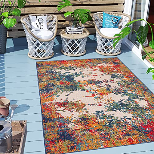 Carpeto Rugs Abstraktes In- & Outdoor Teppich Wetterfest für Balkon, Terasse - Balkon Teppich Wasserfest - Outdoorteppich Wetterfest - Aussenteppich Terrasse Groß - Mehrfarbig Bunt - 120 x 170 cm von Carpeto Rugs