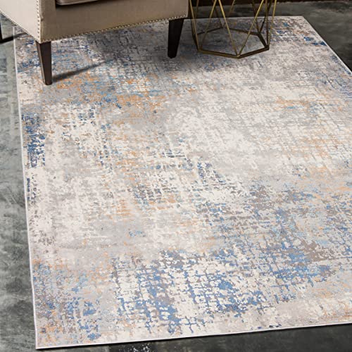 Carpeto Rugs Abstraktes Vintage Designer Teppich - Kurzflor - Weich Teppich für Wohnzimmer, Schlafzimmer, Esszimmer - ÖKO-TEX Wohnzimmerteppich - Teppiche - Grau Blau - 120 x 170 cm von Carpeto Rugs