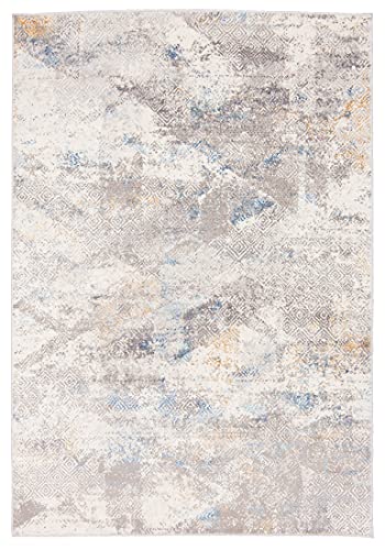 Carpeto Rugs Abstraktes Vintage Teppich - Kurzflor - Weich Teppich für Wohnzimmer, Schlafzimmer, Esszimmer - ÖKO-TEX Wohnzimmerteppich - Teppiche - Creme Blau Grau - 120 x 170 cm von Carpeto Rugs