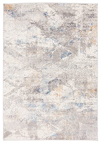 Carpeto Rugs Abstraktes Vintage Teppich - Kurzflor - Weich Teppich für Wohnzimmer, Schlafzimmer, Esszimmer - ÖKO-TEX Wohnzimmerteppich - Teppiche - Creme Blau Grau - 160 x 220 cm von Carpeto Rugs