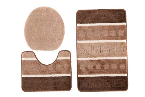 Carpeto Rugs Badteppich Badematte Set - rutschfest und waschbar - Geprüft nach Oeko-TEX - 3er Set: 50 x 80 cm + 40 x 50 cm (WC-Vorleger) + 45 x 40 cm (WC-Deckelbezug) - Braun von Carpeto Rugs