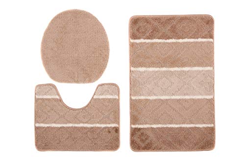 Carpeto Rugs Badteppich Badematte Set - rutschfest und waschbar - Geprüft nach Oeko-TEX - 3er Set: 50 x 80 cm + 40 x 50 cm (WC-Vorleger) + 45 x 40 cm (WC-Deckelbezug) - Beige von Carpeto Rugs