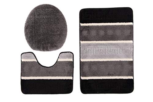 Carpeto Rugs Badteppich Badematte Set - rutschfest und waschbar - Geprüft nach Oeko-TEX - 3er Set: 50 x 80 cm + 40 x 50 cm (WC-Vorleger) + 45 x 40 cm (WC-Deckelbezug) - Grau von Carpeto Rugs