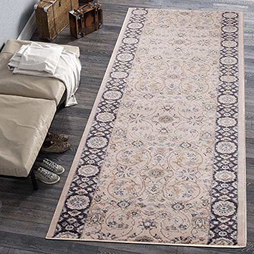 Carpeto Rugs Blumen Teppich Läufer Flur - Orientalisch Teppichläufer - Kurzflor, Weich - Flurläufer für Wohnzimmer, Schlafzimmer - Teppiche - Meterware - Beige 1-100 x 300 cm von Carpeto Rugs