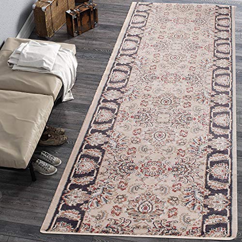 Carpeto Rugs Blumen Teppich Läufer Flur - Orientalisch Teppichläufer - Kurzflor, Weich - Flurläufer für Wohnzimmer, Schlafzimmer - Teppiche - Meterware - Beige - 100 x 200 cm von Carpeto Rugs