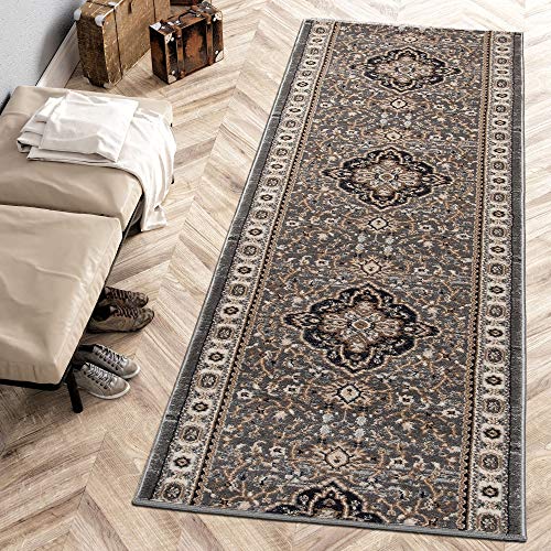 Carpeto Rugs Blumen Teppich Läufer Flur - Orientalisch Teppichläufer - Kurzflor, Weich - Flurläufer für Wohnzimmer, Schlafzimmer - Teppiche - Meterware - Grau - 100 x 230 cm Carpeto Rugs Blumen Teppich Läufer Flur - Orientalisch Teppichläufer - Kurzflor, Weich - Flurläufer für Wohnzimmer, Schlafzimmer - Teppiche - Meterware - Grau - 100 x 230 cm von Carpeto Rugs
