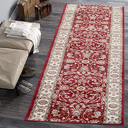 Carpeto Rugs Blumen Teppich Läufer Flur - Orientalisch Teppichläufer - Kurzflor, Weich - Flurläufer für Wohnzimmer, Schlafzimmer - Teppiche - Meterware - Rot Burgund 1-100 x 330 cm von Carpeto Rugs