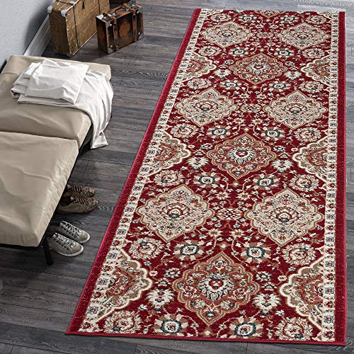 Carpeto Rugs Blumen Teppich Läufer Flur - Orientalisch Teppichläufer - Kurzflor, Weich - Flurläufer für Wohnzimmer, Schlafzimmer - Teppiche - Meterware - Rot Burgund 3-100 x 680 cm von Carpeto Rugs