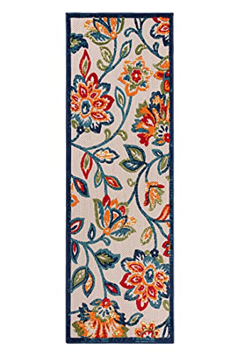 Carpeto Rugs Blumenmuster In- & Outdoor Läufer Wetterfest für Balkon, Terasse - Balkon Teppich Wasserfest - Outdoorteppich Wetterfest - Aussenteppich Terrasse Groß - Blau Bunt - 80 x 150 cm von Carpeto Rugs