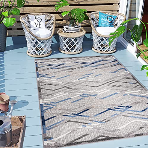 Carpeto Rugs Geometrisch In- & Outdoor Teppich Wetterfest für Balkon, Terasse - Balkon Teppich Wasserfest - Outdoorteppich Wetterfest - Aussenteppich Terrasse Groß - Grau Blau 2-140 x 200 cm Carpeto Rugs Geometrisch In- & Outdoor Teppich Wetterfest für Balkon, Terasse - Balkon Teppich Wasserfest - Outdoorteppich Wetterfest - Aussenteppich Terrasse Groß - Grau Blau 2-140 x 200 cm von Carpeto Rugs