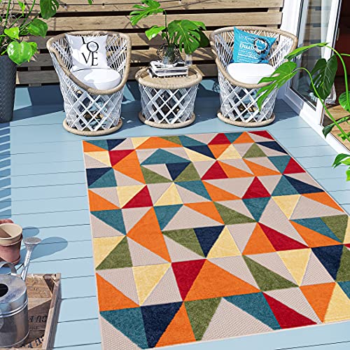 Carpeto Rugs Geometrisch In- & Outdoor Teppich Wetterfest für Balkon, Terasse - Balkon Teppich Wasserfest - Outdoorteppich Wetterfest - Aussenteppich Terrasse Groß - Mehrfarbig Bunt 1-120 x 170 cm von Carpeto Rugs