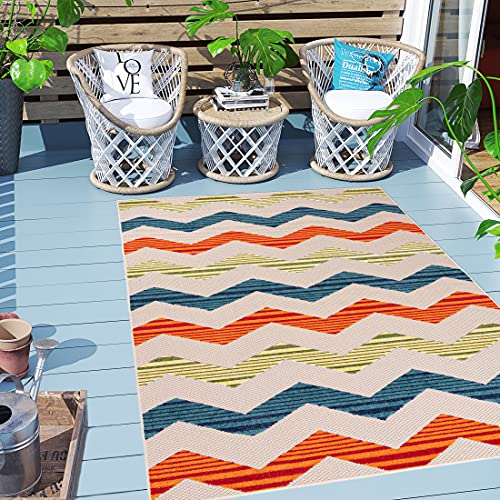 Carpeto Rugs In- & Outdoor Teppich Wetterfest für Balkon, Terasse - Geometrisch Balkon Teppich Wasserfest - Outdoorteppich Wetterfest - Aussenteppich Terrasse Groß - Mehrfarbig Bunt - 140 x 200 cm von Carpeto Rugs