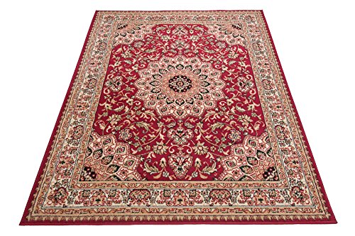 Carpeto Rugs Klassischer Orientteppich & Perserteppich mit Orientalisch Ornamente Mandala Muster Kurzflor in Beige Rot/TOP Preis - ÖKO TEX (100 x 150 cm) von Carpeto Rugs