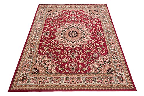 Carpeto Rugs Klassischer Orientteppich & Perserteppich mit Orientalisch Ornamente Mandala Muster Kurzflor in Beige Rot/TOP Preis - ÖKO TEX (250 x 300 cm) von Carpeto Rugs