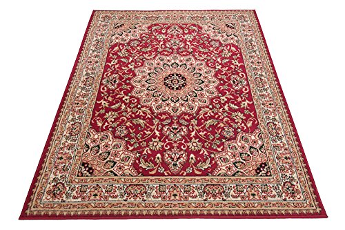 Carpeto Rugs Klassischer Orientteppich & Perserteppich mit Orientalisch Ornamente Mandala Muster Kurzflor in Beige Rot/TOP Preis - ÖKO TEX (70 x 130 cm) von Carpeto Rugs