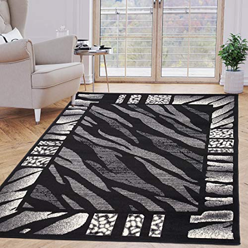 Carpeto Rugs Kurzflor Teppich Tierfell Optik Tiere Motiv Animal Print - Bettvorleger Teppich für Wohnzimmer Schlafzimmer Esszimmer Schwarz 120 x 170 cm von Carpeto Rugs