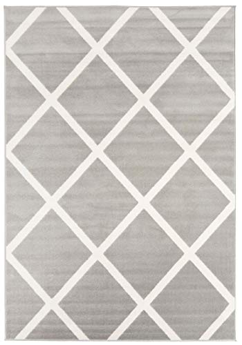 Carpeto Rugs Kurzflor Teppich - für Wohnzimmer, Schlafzimmer, Esszimmer - Modern Geometric Muster Grau 240 x 340 cm von Carpeto Rugs