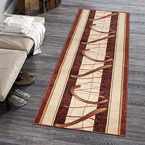 Carpeto Rugs Läufer Flur Teppich Modern - Küche Vorzimmer Eingangsbereich - Teppichläufer Meterware 90 cm Breit - Beige Braun 90 x 450 cm von Carpeto Rugs
