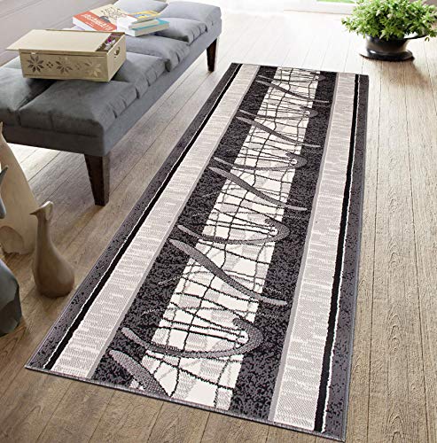 Carpeto Rugs Läufer Flur Teppich Modern - Küche Vorzimmer Eingangsbereich - Teppichläufer Meterware 90 cm Breit - Grau 90 x 400 cm von Carpeto Rugs