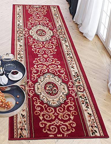 Carpeto Rugs Läufer Flur Teppich Orientalisch - Küche Vorzimmer Eingangsbereich - Teppichläufer Meterware 60 cm Breit - Weinrot Rot 60 x 150 cm von Carpeto Rugs