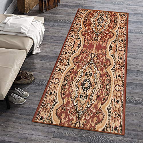 Carpeto Rugs Läufer Flur Teppich Orientalisch - Küche Vorzimmer Eingangsbereich - Teppichläufer Meterware 70 cm Breit - Braun 70 x 450 cm von Carpeto Rugs