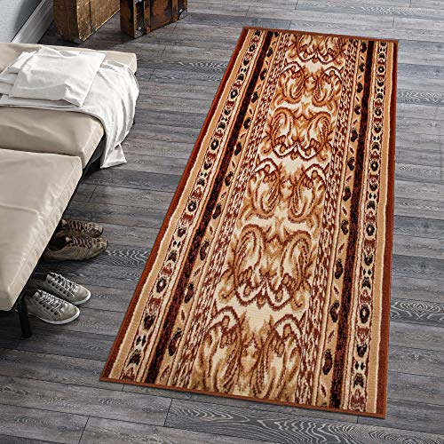 Carpeto Rugs Läufer Flur Teppich Orientalisch - Küche Vorzimmer Eingangsbereich - Teppichläufer Meterware 80 cm Breit - Braun Beige 80 x 450 cm von Carpeto Rugs