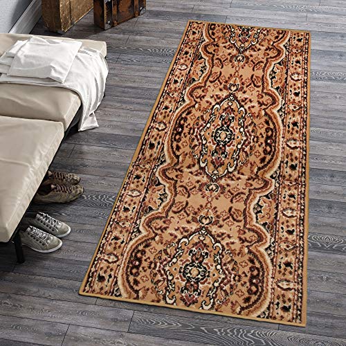 Carpeto Rugs Läufer Flur Teppich Orientalisch - Küche Vorzimmer Eingangsbereich - Teppichläufer Meterware 90 cm Breit - Beige 90 x 400 cm von Carpeto Rugs