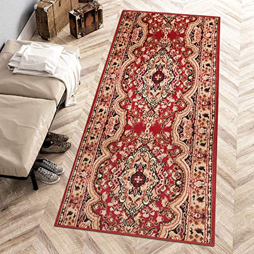 Carpeto Rugs Läufer Flur Teppich Orientalisch - Küche Vorzimmer Eingangsbereich - Teppichläufer Meterware 90 cm Breit - Rot Weinrot 90 x 350 cm von Carpeto Rugs