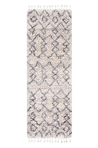 Carpeto Rugs Läufer Teppich Boho mit Fransen - Shaggy Skandinavischer Stil Ethno Muster - Wohnzimmer Schlafzimmer Flur - Weich und Flauschig Hochflor 30 mm ÖKOTEX - Creme 80 x 300 cm von Carpeto Rugs