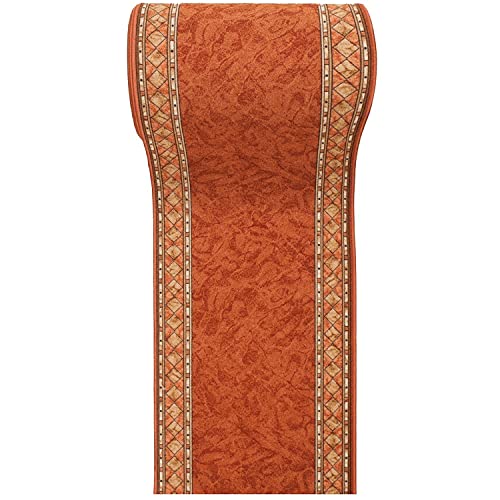 Läufer Teppich Flur - Modern Muster - Rückseite aus Gummi Anti-Rutsch - Kurzfloor Teppichläufer nach Maß - Gel-MAX Kollektion Braun Orange 100 x 375 cm von Carpeto Rugs