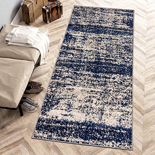 Carpeto Rugs Modern Läufer Flur Teppich Abstrakt Muster - Kurzflor Teppichläufer für Flur, Küche, Schlafzimmer, Esszimmer - Flurläufer in Versch. Größen und Farben - Dunkelblau 60 x 200 cm von Carpeto Rugs