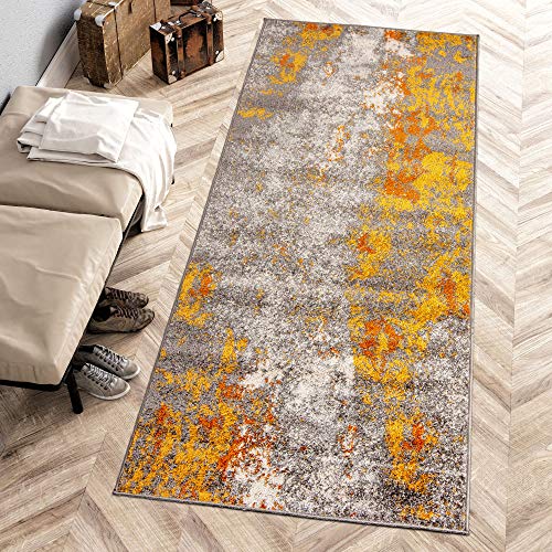 Carpeto Rugs Modern Läufer Flur Teppich Abstrakt Muster - Kurzflor Teppichläufer für Flur, Küche, Schlafzimmer, Esszimmer - Flurläufer in Versch. Größen und Farben - Gelb Gold 70 x 250 cm von Carpeto Rugs