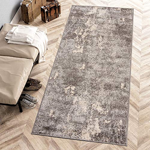 Carpeto Rugs Modern Läufer Flur Teppich Abstrakt Muster - Kurzflor Teppichläufer für Flur, Küche, Schlafzimmer, Esszimmer - Flurläufer in Versch. Größen und Farben - Grau 60 x 200 cm von Carpeto Rugs