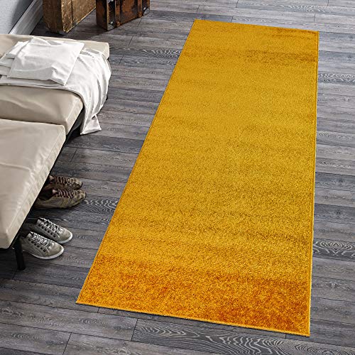 Carpeto Rugs Modern Läufer Flur Teppich Einfarbig Muster - Flauschige Flachflor Teppiche für Wohnzimmer, Schlafzimmer, Kinderzimmer - Kurzflor in Versch. Größen Pastell Farben Gelb 80 x 250 cm von Carpeto Rugs