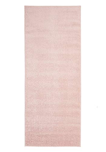 Carpeto Rugs Modern Läufer Flur Teppich Einfarbig Muster - Flauschige Flachflor Teppiche für Wohnzimmer, Schlafzimmer, Kinderzimmer - Kurzflor in Versch. Größen Pastell Farben Rosa Pink 60 x 200 cm von Carpeto Rugs